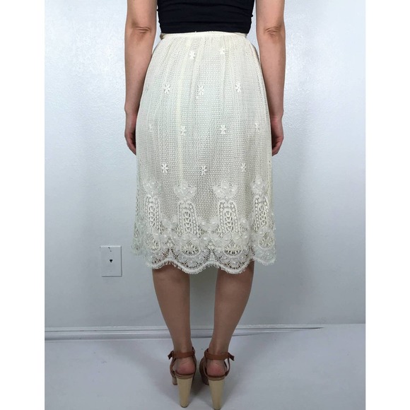 vintage 70s CREAM eyelash lace VICTORIAN SKIRT xs/s high waist cottage core boho - Picture 10 of 10